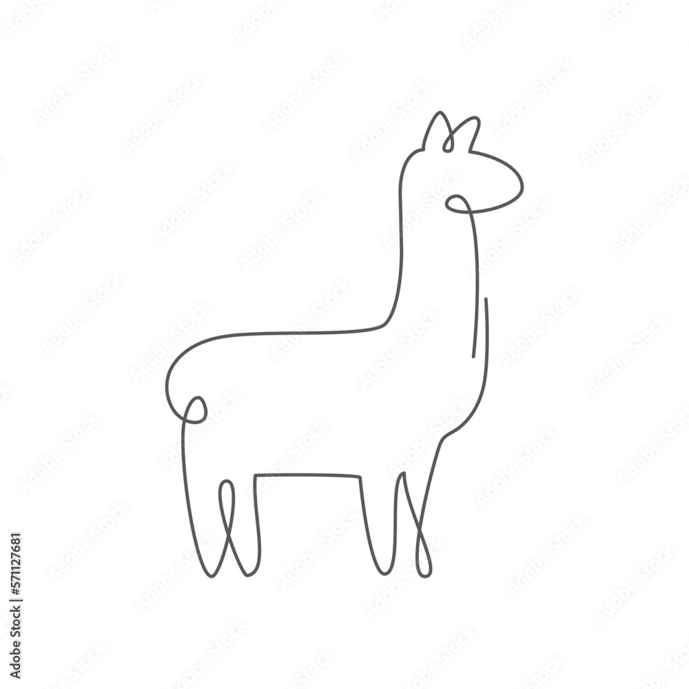 Llama One line drawing on white background Llama One line drawing on white background