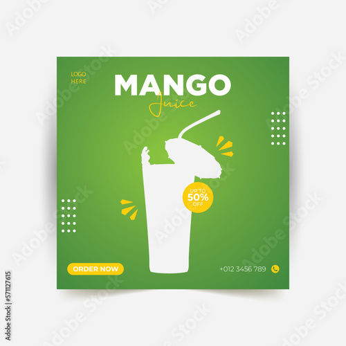 Mango juice social media post banner, Food promotional social media post.