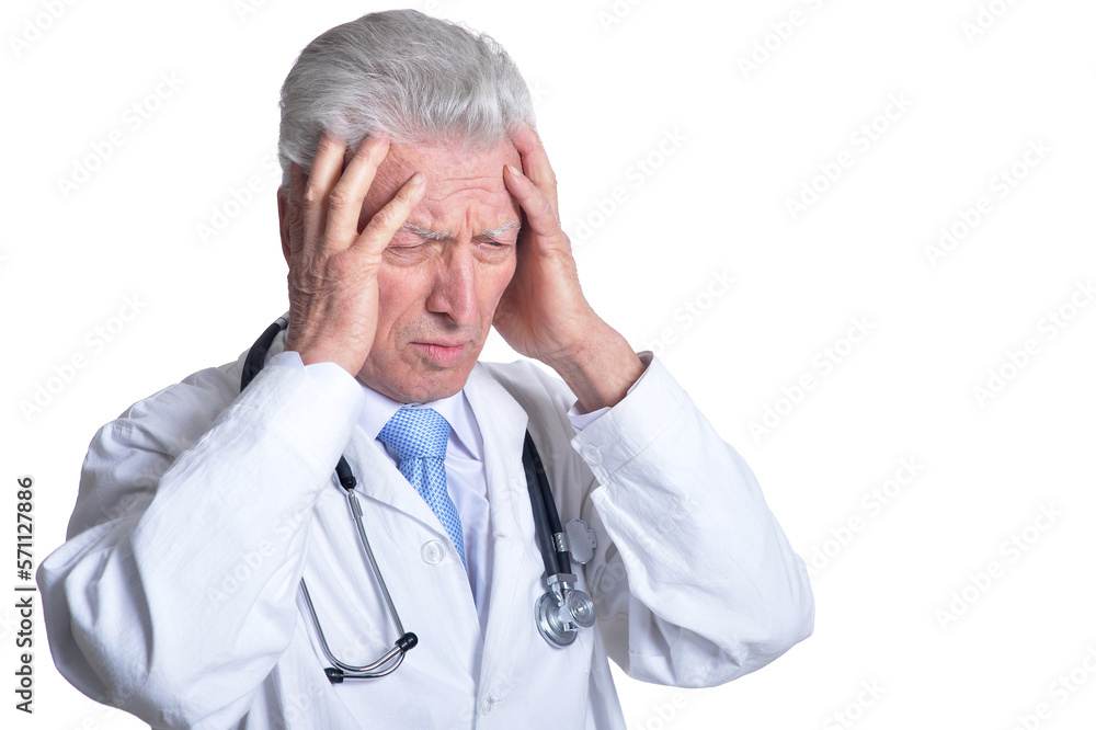 portrait of unhappy senior male doctor with stethoscope portrait of unhappy senior male doctor with stethoscope