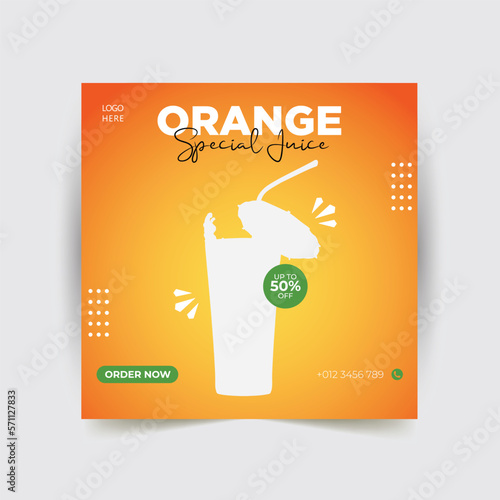Orange juice social media post banner, Food promotional social media post.