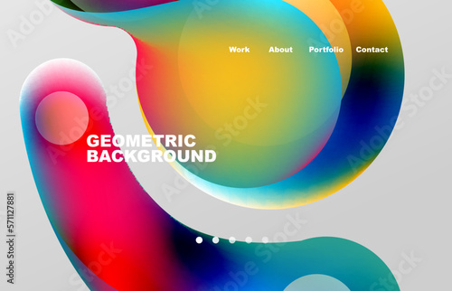 Landing page abstract liquid background. Flowing shapes, round design and circle. Web page for website or mobile app wallpaper