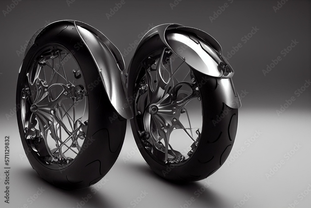 Closeup disc brake of a scooter. Aluminum alloy wheel of motorcycle ...