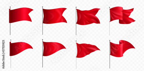 Slika na platnu Red flags and pennants on poles mockup