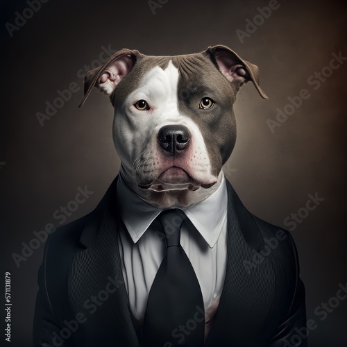 Portrait of a Pitbull in a business suit
