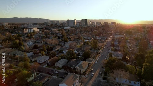 slow aerial push in to san jose skyline photo