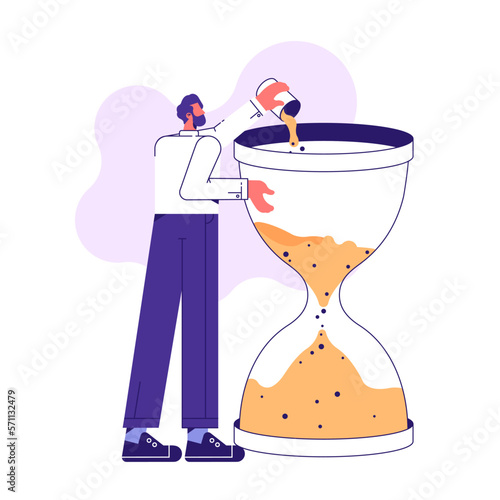 Need more time concept, man need more time on business plans that do not meet goals, time management vector illustration