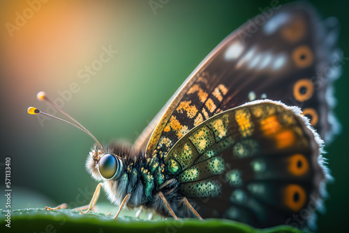 Butterfly macro detail on a blurred bokeh background. Generative AI