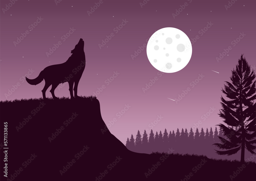 wolf howling at night drawing