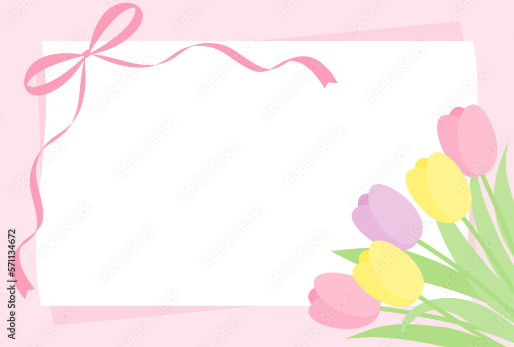 vector background with a bouquet of tulips and a white card for banners, cards, flyers, social media wallpapers, etc.