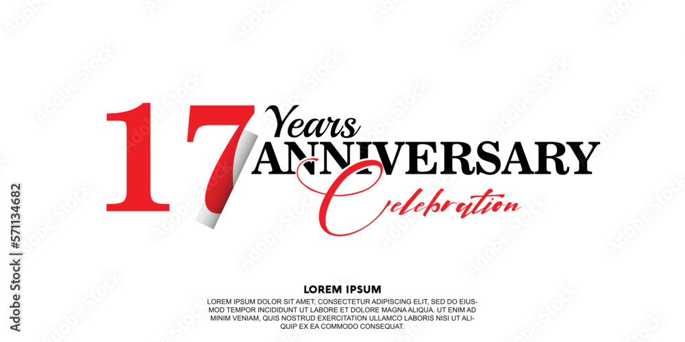 17 year anniversary  celebration logo vector design with red and black color on white background abstract 