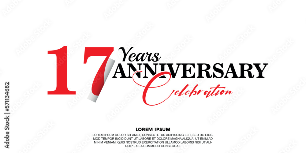 17 year anniversary celebration logo vector design with red and black color on white background abstract 17 year anniversary celebration logo vector design with red and black color on white background abstract