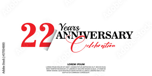 22 year anniversary  celebration logo vector design with red and black color on white background abstract 