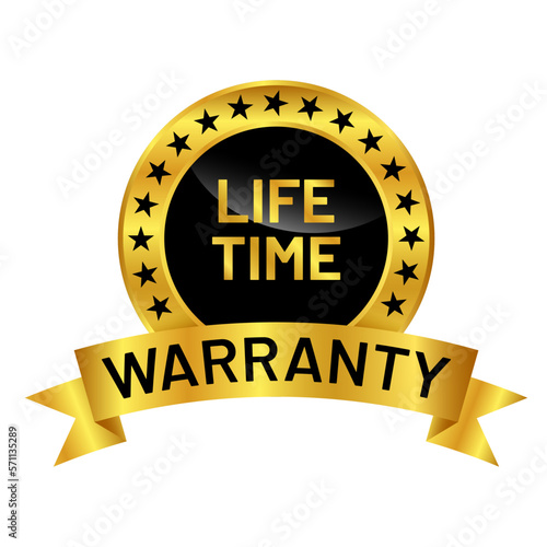 life time warranty badge design in gold color