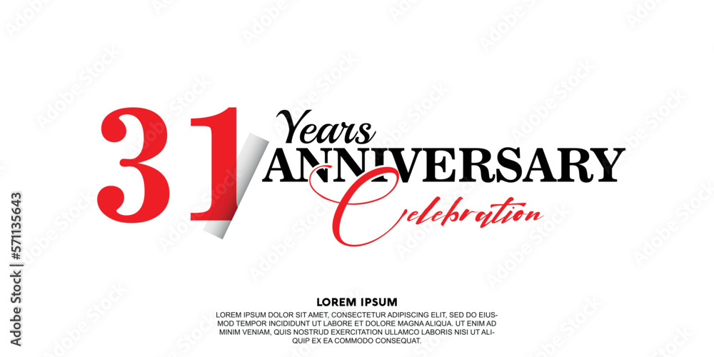 31 year anniversary  celebration logo vector design with red and black color on white background abstract 