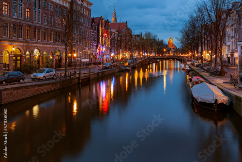 Canals of Amsterdam at night. Amsterdam is the capital and most populous city of the Netherlands