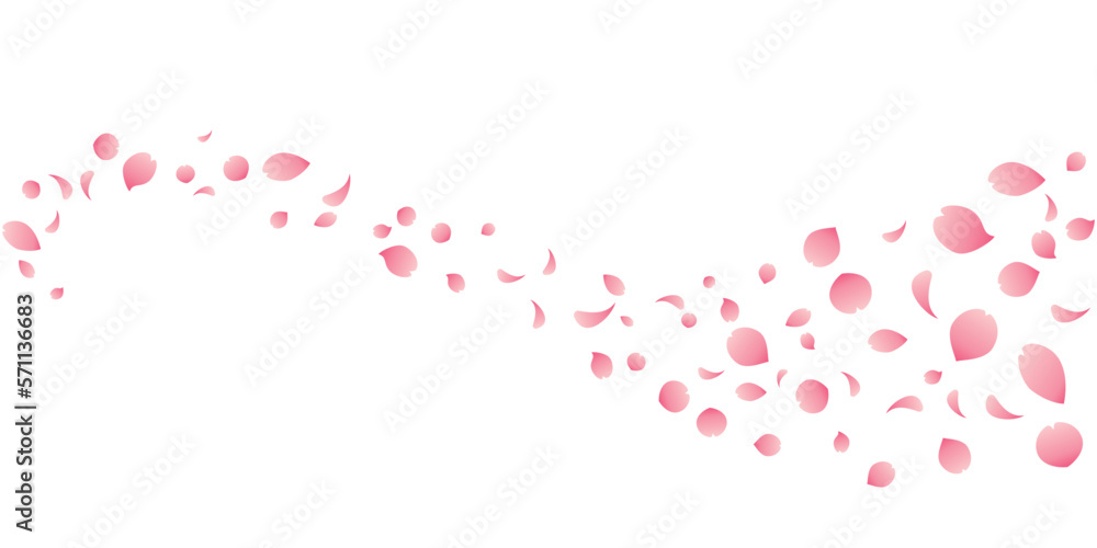 桜吹雪のウェーブのイラスト（濃いピンク）