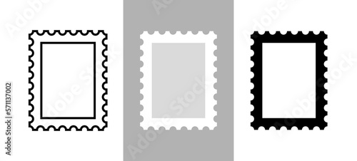 Postage stamp icons set. Symbol of mail, congratulations or postcards. Stamp for an envelope with a letter.