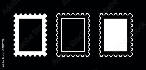 Postage stamp icons set. Symbol of mail, congratulations or postcards. Stamp for an envelope with a letter.