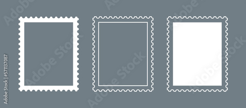 Postage stamp icons set. Symbol of mail, congratulations or postcards. Stamp for an envelope with a letter.