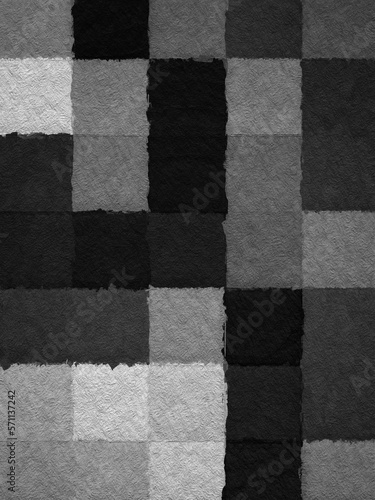 Black and white abstract mosaic with a rough texture background. Monochrome square pattern background. Picture for creative wallpaper or design art work. Backdrop have copy space for text.