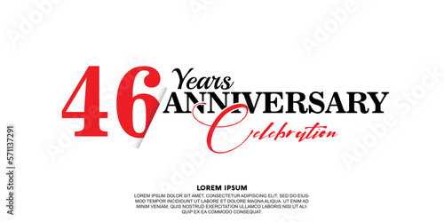 46 year anniversary celebration logo vector design with red and black color on white background abstract 