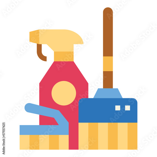 cleaning tools flat icon style