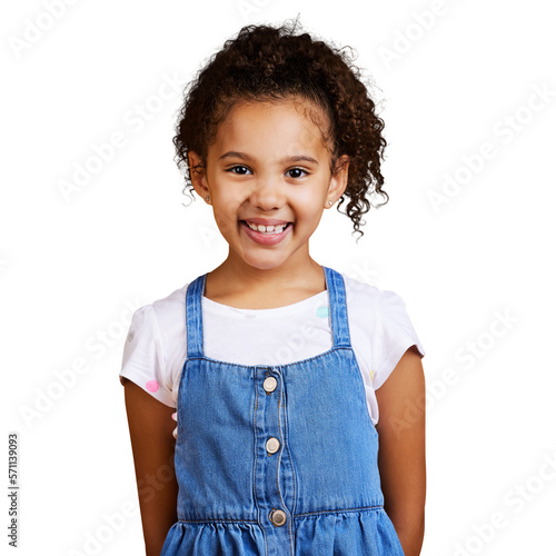 Fotografie An cute little african girl smiling and looking at the camera carefree in casual clothings isolated on a png background
