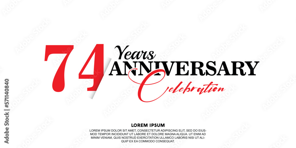 74 year anniversary  celebration logo vector design with red and black color on white background abstract 