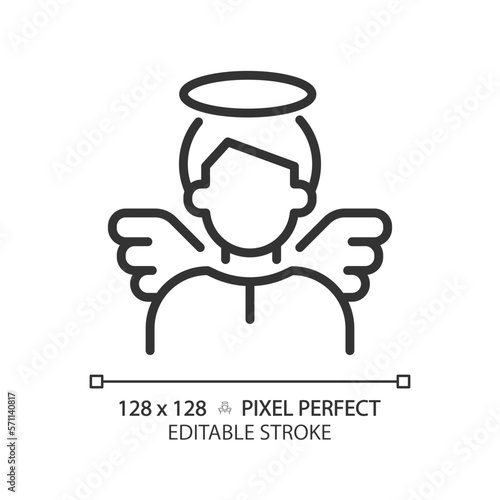 Innocent pixel perfect linear icon. Character archetype. Psychoanalytic theory. Personality trait. Honest and virtuous. Thin line illustration. Contour symbol. Vector outline drawing. Editable stroke