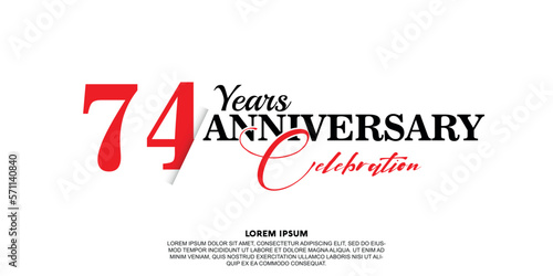 74 year anniversary celebration logo vector design with red and black color on white background abstract 