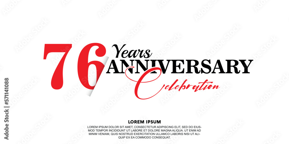 76 year anniversary  celebration logo vector design with red and black color on white background abstract 