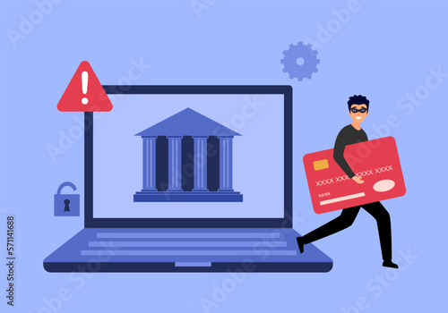 Internet hacker stealing money and from website computer. Cybercrime. Online payment scam concept.