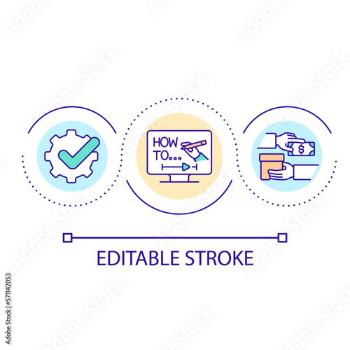 Online instruction loop concept icon. Create internet tutorial for customers. Product promotion abstract idea thin line illustration. Isolated outline drawing. Editable stroke. Arial font used