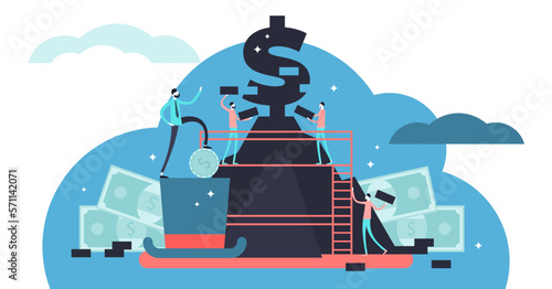 Capitalism illustration, transparent background. Flat tiny economic system persons concept. State ideology based on financial money, profit and market from private ownership.