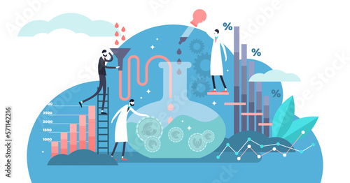 Experiment illustration, transparent background. Flat tiny business innovation persons concept. New technology, approach and products research.