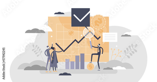 Financial adviser as money consulting advice and support tiny person concept, transparent background. Stock sell and buy moment recommendation for investors illustration.
