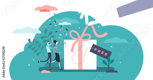 Free gift marketing lead magnet strategy flat tiny person concept illustration, transparent background.