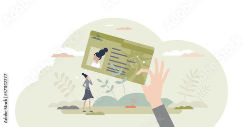Green card permission in USA as american residence permit tiny person concept, transparent background. Visa and legal document for foreigners and immigrants illustration.