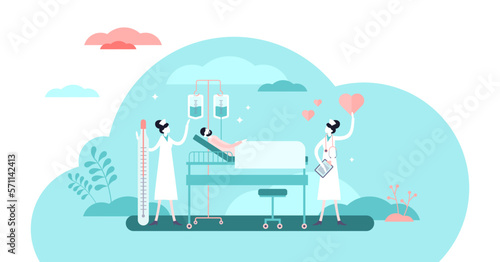 Nursing hospital stuff concept, flat tiny persons illustration, transparent background. Clinical help and assistance for global COVID-19 Corona virus pandemic victims.