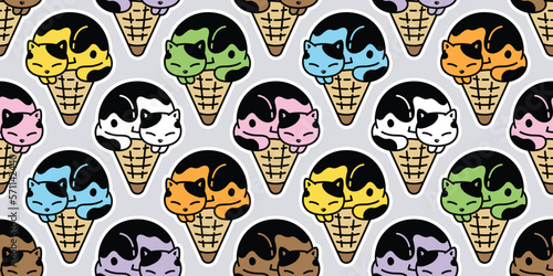 cat seamless pattern kitten ice cream cone calico vector breed neko cartoon pet gift wrapping paper tile background repeat wallpaper animal doodle illustration scarf isolated design