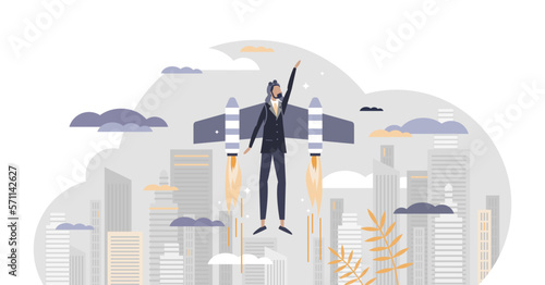 Startup project launch with entrepreneur innovative idea tiny person concept, transparent background. Creative breakthrough scene for development growth and progress illustration.