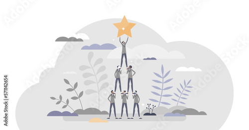 Successful team achievement as precise and effective work tiny person concept, transparent background. Performance and teamwork done together in collaboration process illustration.