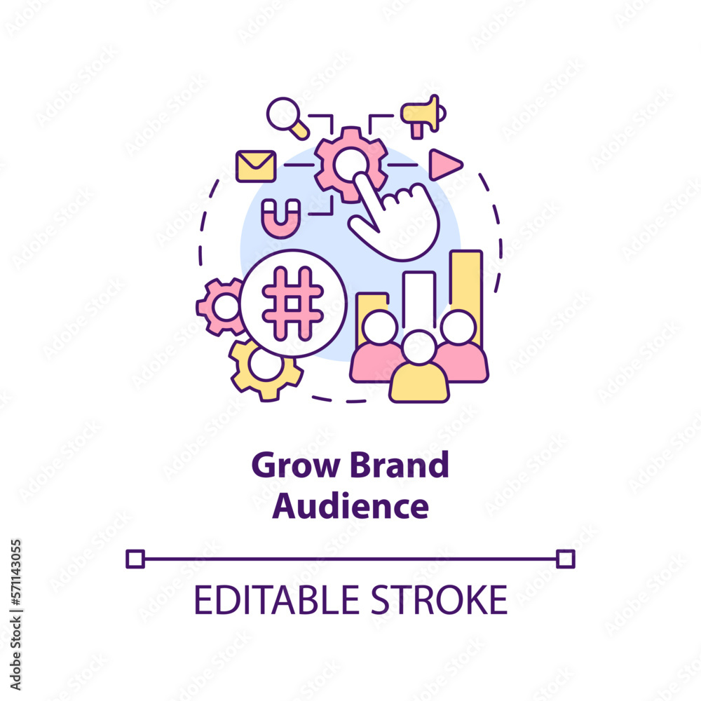 Grow brand audience concept icon. Attract new clients. Social media advertising goal abstract idea thin line illustration. Isolated outline drawing. Editable stroke. Arial, Myriad Pro-Bold fonts used