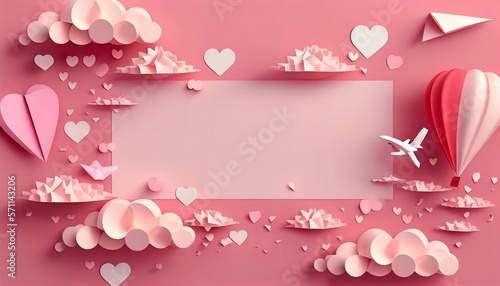 valentine pink background with empty blank space in papercut style. vector illustration background. generative ai. © Yellow