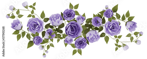 Violet rose watercolor floral arrangement bouquet isolated on white background.Design for elements.