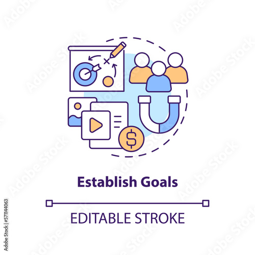 Establish goals concept icon. Get started with social media advertising abstract idea thin line illustration. Isolated outline drawing. Editable stroke. Arial, Myriad Pro-Bold fonts used photo