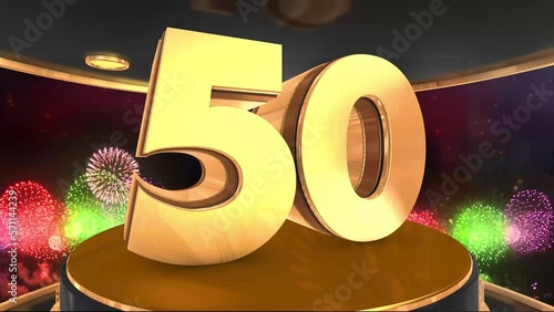 50th birthday animation in gold with fireworks background, 
Animated 50 years Birthday Wishes in 4K photo