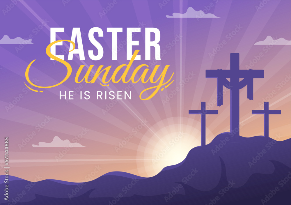 Vetor de Happy Easter Sunday Day Illustration with Jesus, He is Risen