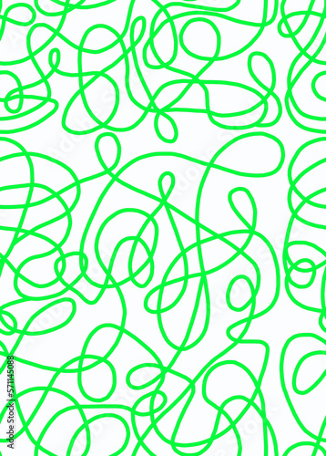 A hand-drawn drawing with green lines on a white background.Doodle and abstract design on seamless background.