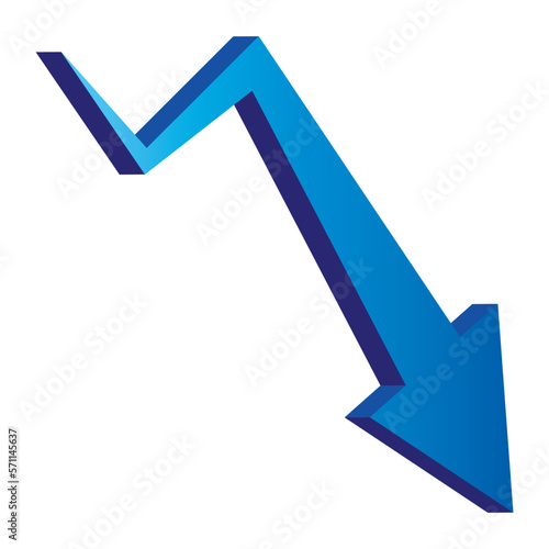 3D rapid descending arrow zigzag blue